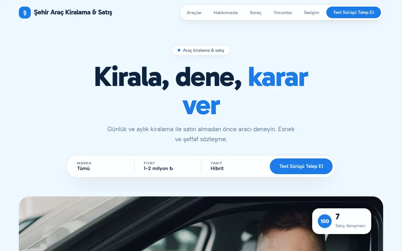 Premium Oto Galeri Web Sitesi — Şehir Araç Kiralama & Satış